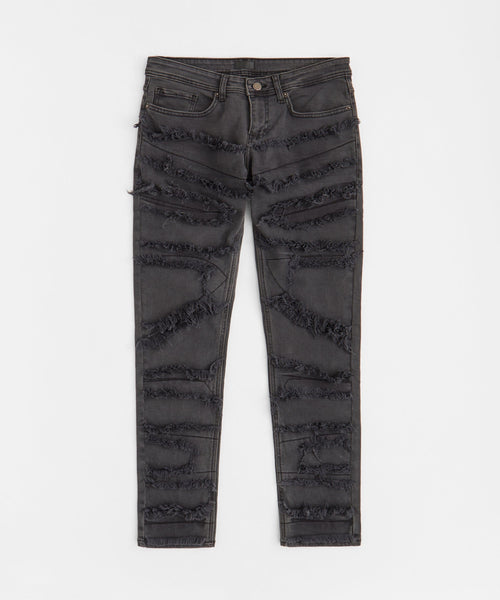 Heavy Distressed Frayed Skinny Jean - Dark Grey