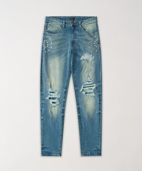 Starburst Studded Skinny Jeans - Dark Blue
