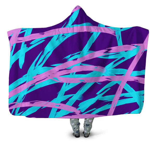 Purple and Blue Rave Abstract Hooded Blanket