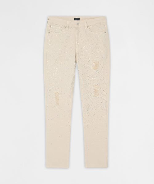 Diamond Dust Rhinestone Skinny Jeans - Cream