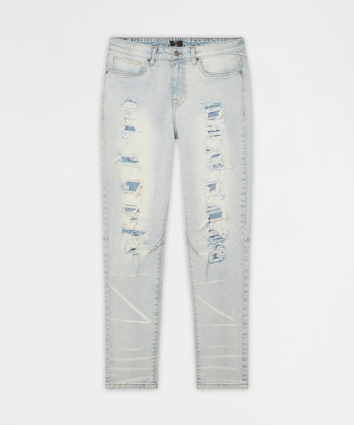 Fracture Distressed Skinny Jeans - Light Blue