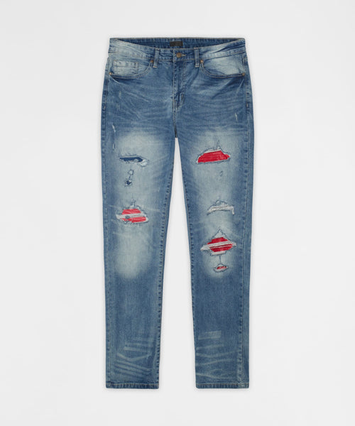 Rebel Distressed Skinny Jeans - Medium Indigo