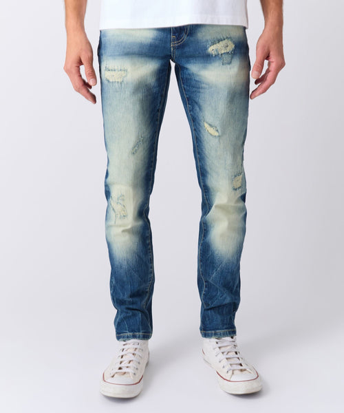 Worn Wash Skinny Jeans - Dark Blue