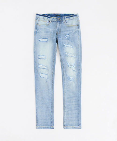 Plus Size Ripped Denim Jeans - Blue