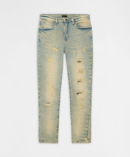 Vintage Distressed Skinny Jeans - Light Blue
