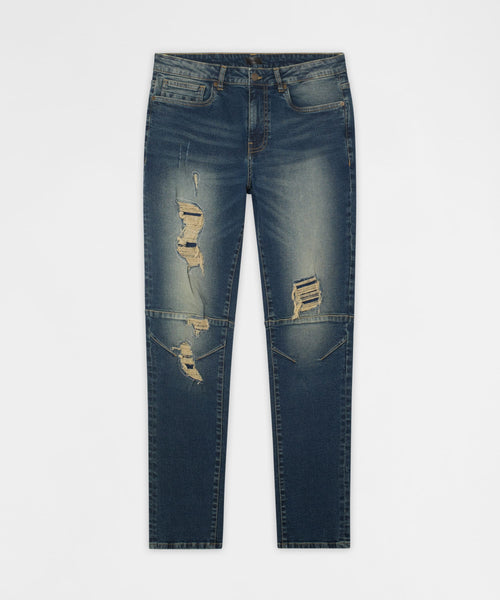 Moto Distressed Skinny Jeans - Blue