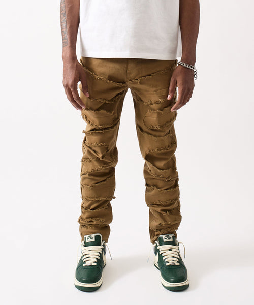 Heavy Distressed Frayed Skinny Jean - Khaki