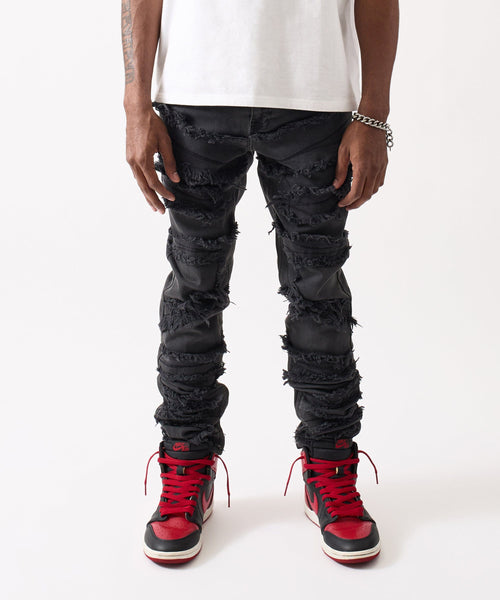 Heavy Distressed Frayed Skinny Jean - Black